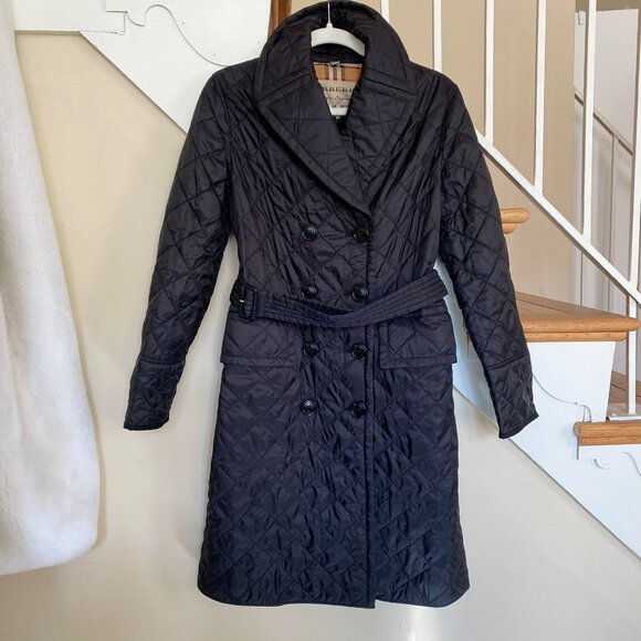 Burberry Quilted Double-Breasted Belted Trench Jacket Black Womens XS - Picture 13 of 17